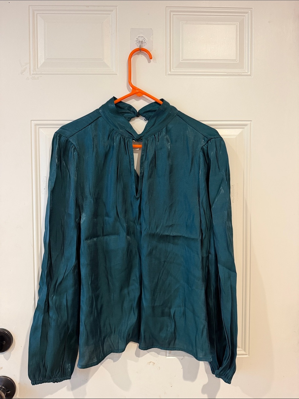 Nine West Teal Keyhole Long-Sleeve Blouse